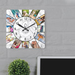 Personnalisé 12 Photo Collage Marbre blanc gris<br><div class="desc">Créez votre propre horloge murale unique avec 12 de vos photos préférées. Le modèle photo est configuré pour que vous puissiez ajouter vos images en travaillant dans le sens des aiguilles d'une montre depuis le haut. Ce joli marbre gris et blanc, aux numéros noirs, se marie bien avec une décoration...</div>