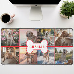 Personnalisé 8 Photo Collage Chien Os Animal de Co<br><div class="desc">Montrez votre meilleur ami en fureur avec ce tapis de bureau photo pour chien rouge! Doté d'un arrière - plan rouge élégant, d'un collage de huit photos adorables et d'un mignon os de chien portant le nom de votre chien, ce tapis de bureau est le moyen idéal pour égayer votre...</div>