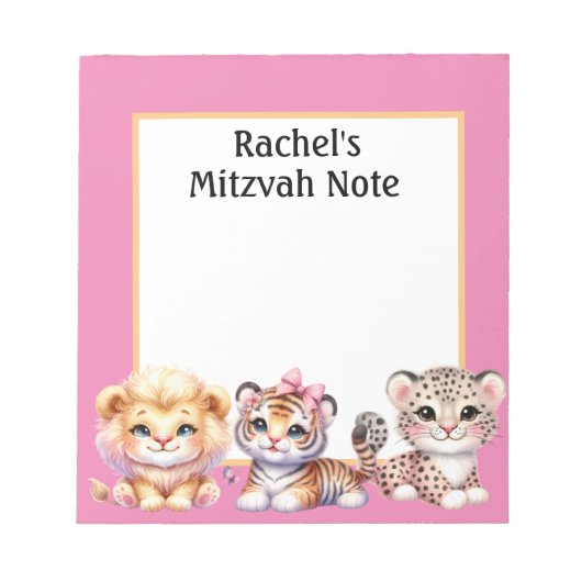 Personnalisé Animaux fille Mitzvah Notes Bloc-note (Devant)