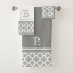 Personnalisé Beige Gris Blanc Rétro Ikat Quatrefoi