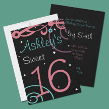 Personnalisé Black Sweet 16 Invitations de fête d'