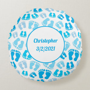 Personnalisé Blue Baby Boy Pieds Coussin rond