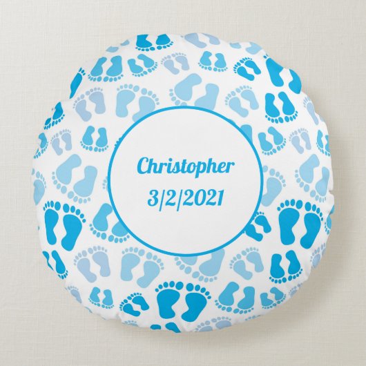 Personnalisé Blue Baby Boy Pieds Coussin rond (Devant)