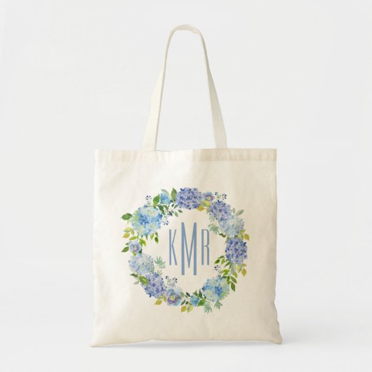 Personnalisé Blue Floral hydrangea Monogram Sac fo (Devant)