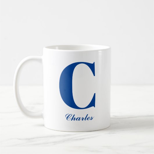 Personnalisé Blue Initial et nom Mug (Gauche)