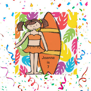 Personnalisé Brunette Fille Surfer Invitations d'a