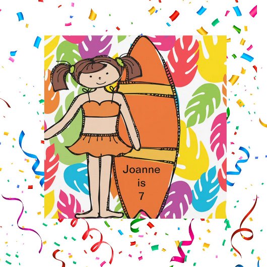 Personnalisé Brunette Fille Surfer Invitations d'a