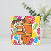 Personnalisé Brunette Fille Surfer Invitations d'a (Debout devant)