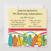 Personnalisé Brunette Fille Surfer Invitations d'a (Dos)