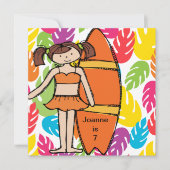 Personnalisé Brunette Fille Surfer Invitations d'a (Devant)