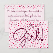 Personnalisé C'est une fille ! Carte Pois rose (Devant / Derrière)