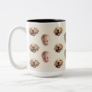 Personnalisé Cute Family Face 2 Photos Mug