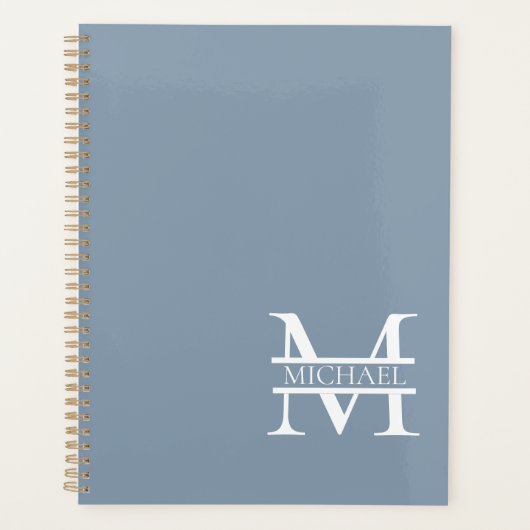 Personnalisé Elegant Dusty Blue Monogramme et nom (Devant)
