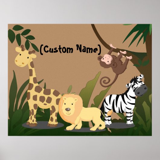 Personnalisé Enfants Nom bébé JungleZoo Poster d'a (Devant)