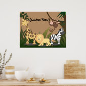 Personnalisé Enfants Nom bébé JungleZoo Poster d'a (Cuisine)