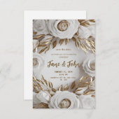 [Personnalisé] Faire-part de mariage blanc et or (Devant / Derrière)