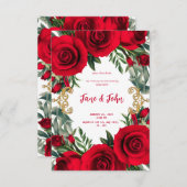 [Personnalisé] Faire-part de mariage de roses roug (Devant / Derrière)