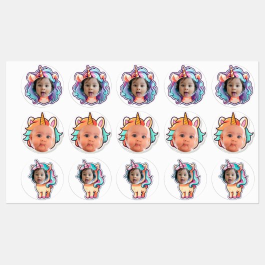 PERSONNALISÉ foto cupcake toppers stickers licorn (Feuille)