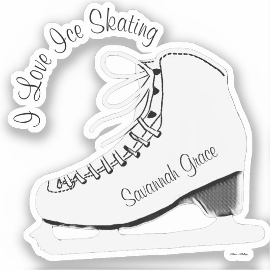 Personnalisé I Love Ice Patinage Nom Sticker (Recto)