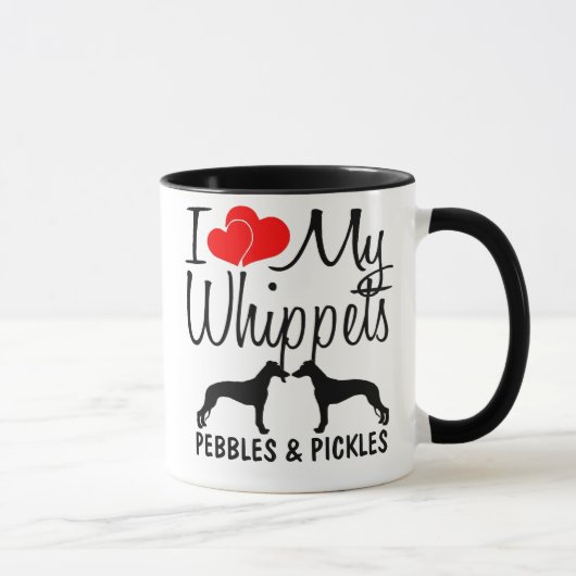 Personnalisé J'Aime Mes Deux Whippets Mug (Droite)