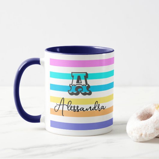 Personnalisé Monogramme Girl Rainbow Coffee Mug (Avec donut)