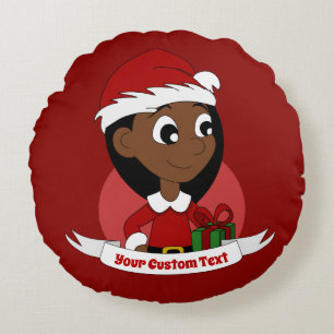 Personnalisé Noël fille dessin animé coussin rond