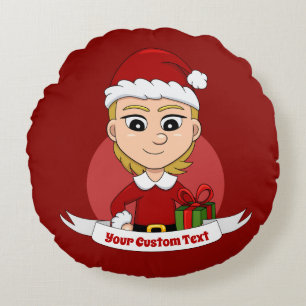 Personnalisé Noël fille dessin animé coussin rond