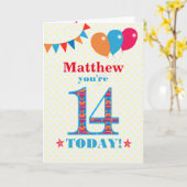 Personnalisé Nom 14e carte Ballons de Bunting Anni (Fleur jaune)