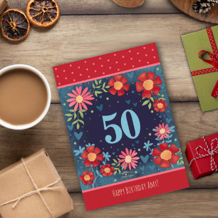 Personnalisé Nom 50e anniversaire Carte Flore Roug