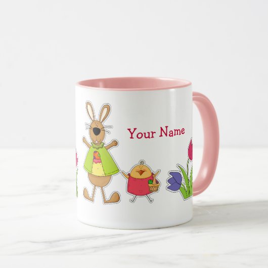 Personnalisé Nom Funny Bunny de Pâques Mugs cadeau (Devant droit)