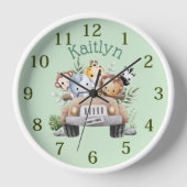 Personnalisé Nom Jungle Safari Animaux Horloge Ron (Recto)