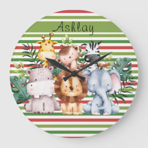 Personnalisé Nom Jungle Safari Animaux Horloge Ron