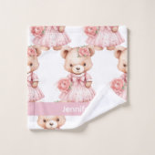 Personnalisé Nom Pink Teddy Bear Jeu de serviettes (Gant de toilette)