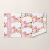 Personnalisé Nom Pink Teddy Bear Jeu de serviettes (Serviette à main)