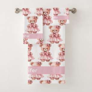 Personnalisé Nom Pink Teddy Bear Jeu de serviettes