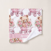 Personnalisé Nom Pink Teddy Bear Jeu de serviettes (Gant de toilette)