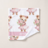 Personnalisé Nom Pink Teddy Bear Jeu de serviettes (Gant de toilette)