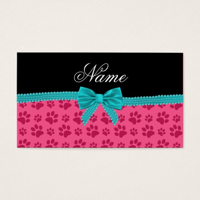 Personnalisé nom rose pattes chien turquoise bow (Devant)