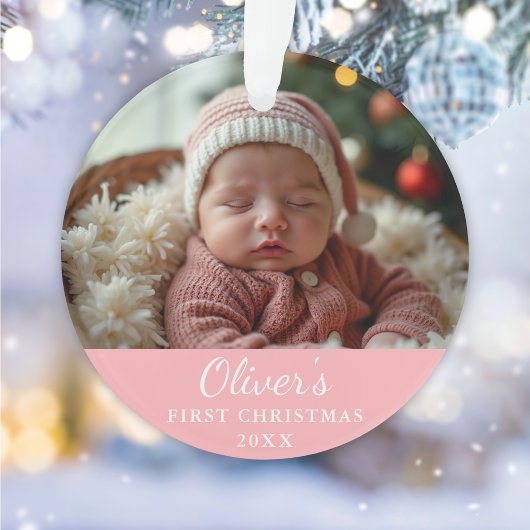 Personnalisé Premier Noël bébé photo rose