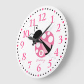 Personnalisé rose mignon Ladybug grande horloge (Angle)