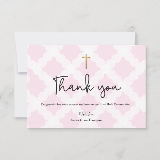 Personnalisé rose Premier Saint Communion Merci C (Devant)