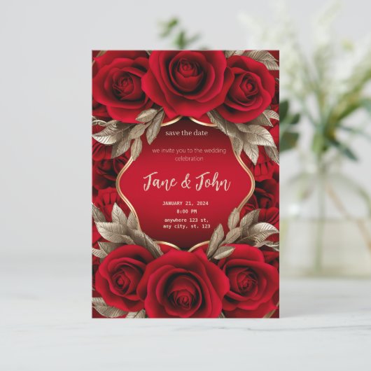 [Personnalisé] Rose rouge Faire-part de mariage (Debout devant)