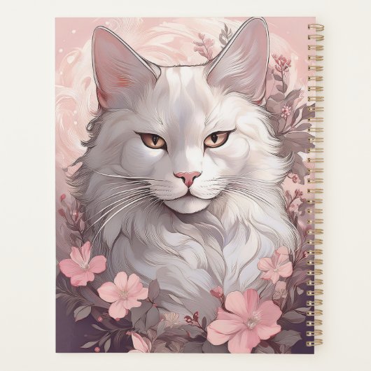 Personnalisé Serene White Cat Planner avec nom (Dos)
