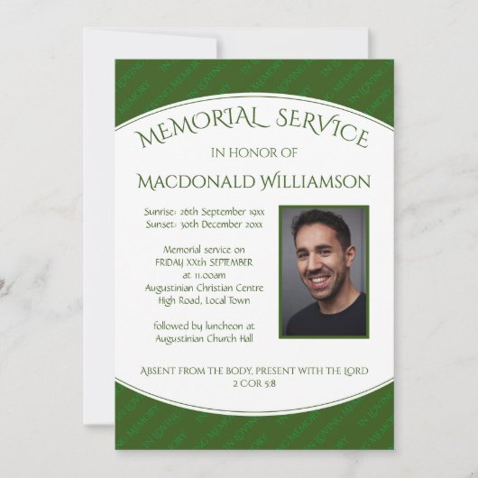 Personnalisé | SERVICE MÉMORIAL | Invitation vert (Devant)