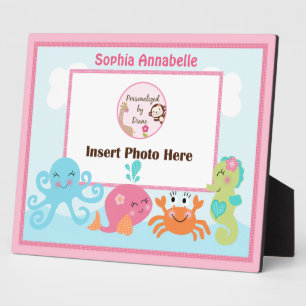 Personnalisé sous la plaque photo mer/baleine rose