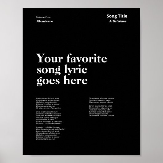 Personnalisé Style Suisse Lyrics Poster Chanson Ly (Devant)