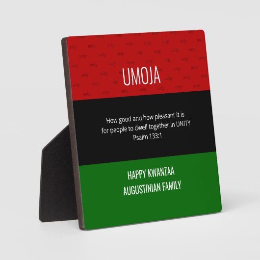 Personnalisé UMOJA Unity Happy Kwanzaa Plaque (Recto)