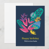 personnalisée bleu floral moderne belle carte d'an (Devant / Derrière)