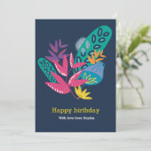 personnalisée bleu floral moderne belle carte d'an (Debout devant)