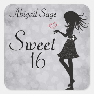 Personnalisée Girl and Hearts Sweet 16 Stickers